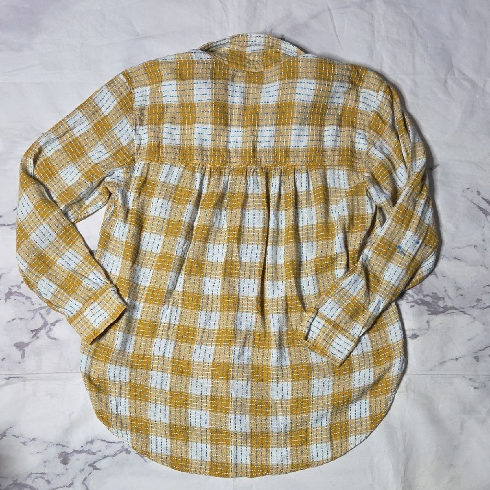 Pilcro Mustard & White Plaid Buttondown Shirt with Blue Accents - Picture 6 of 9
